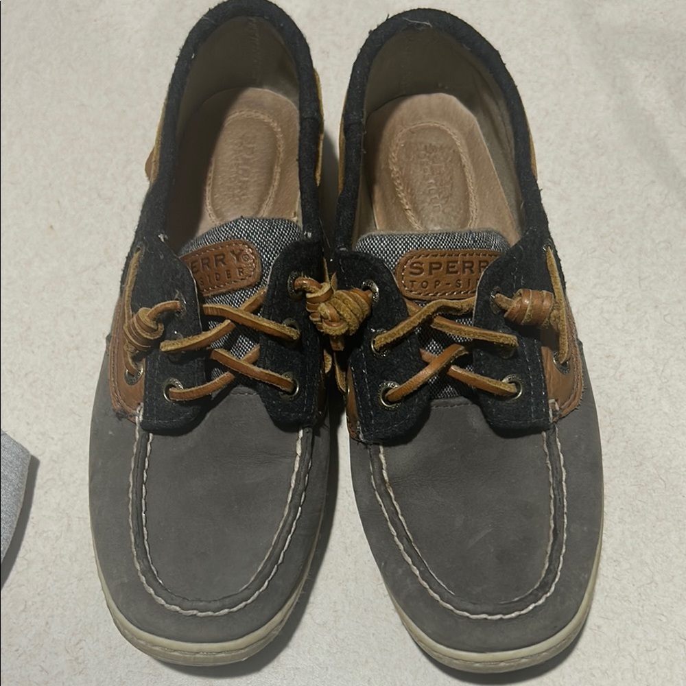 Sperry Gray and Tan Athletic Shoes with Moc-Toe Design